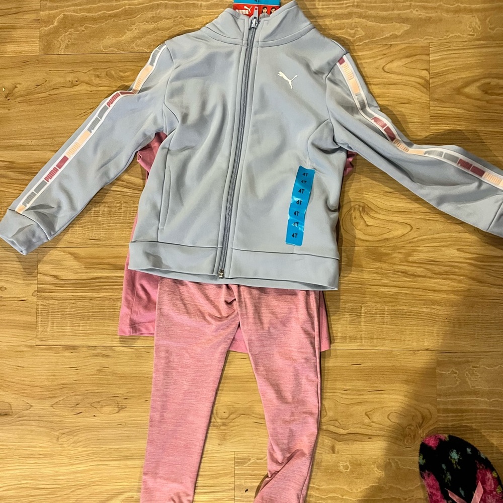 Puma Gray Track Jacket and Pink Leggings Set
